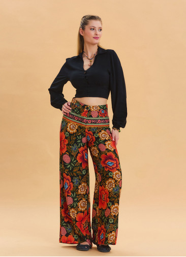 High Waist Loose Cut Black Palazzo Trousers 4538